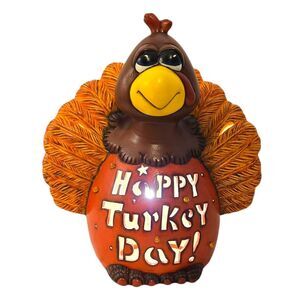 Lighted Handpainted Ceramic Turkey Happy Thanksgiving Centerpiece‎ Kitschy 13"